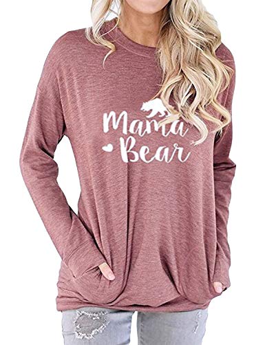 Dresswel Women Mama Bear Shirt Batwing Long Sleeve Sweatshirt Loose Fit Casual Tops T Shirts with Pockets