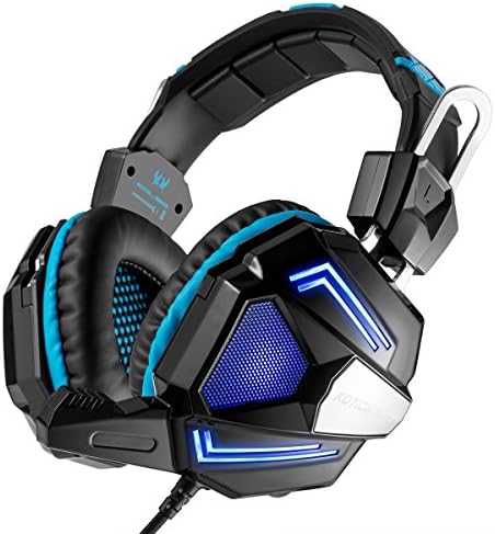 Gaming Headsets, OJA Over-Ear Wired Stereo Gaming Headphones Professional 3D Surround Sound Deep Bass Headset with Mic Breathing LED Light Noise Reduction Earphone New Version 7.1 (Blue)