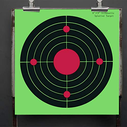 Splatter Targets - 8 Inch Bullseye Reactive Shooting Target- Shots Burst Bright Fluorescent Green Upon Impact - Gun - Rifle - Pistol - AirSoft - BB Gun - Pellet Gun - Air Rifle (25PCS/Pack)