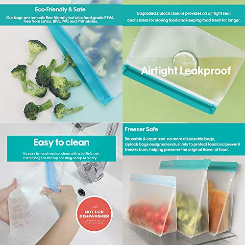 Reusable Storage Bags, Snack Bags Ziplock Sandwich Bag, TYRY.HU Airtight Leakproof PEVA Freezer Bags Containers For Food, Lunch, Fruit, Cereal, Vegetable, Liquid, Meat, Eco-Friendly & Bpa Free - Thumbnail 3