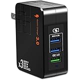 Quick Charge 3.0 USB Fast Wall Charger, 38W 3 Port Travel Wall Fast Charger Adapter QC3.0 QC2.0 Quick Charging Block Plug Compatible for iPhone XR/X/8/7/6/5 Samsung S8/S7/S6/Edge/Note LG, HTC (Black)