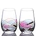Hand Painted Stemless Wine Glasses by Sonoma Artisan, Set of 2. Ideal for Casual Entertaining, Unique Gift Idea, Romantic Night in, or Just Elevating Your Wine Enjoyment