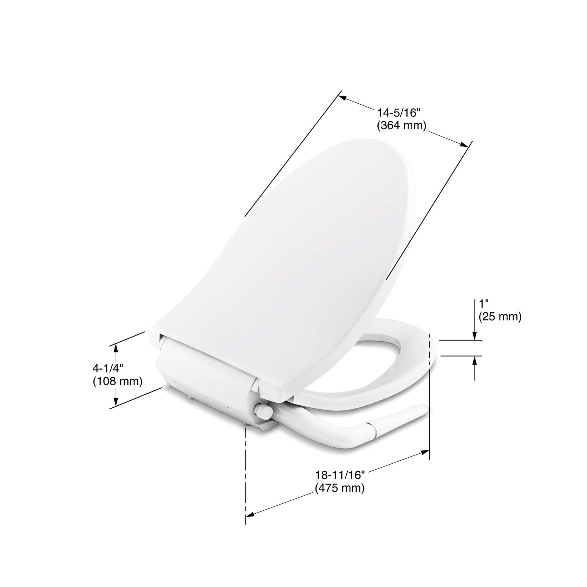 KOHLER 5724-96 Puretide Elongated Bidet Toliet Seat, Manual Non-Electric Bidets for Existing Toilets, Adjustable Bidet Sprayer, Biscuit