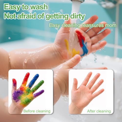 KINSPORY Pinturas de Dedos para Niños 24 x 36 ml – Pinturas Lavables para Niños Pequeños, No Tóxicas, Seguras para Manos y Pies, Materiales Artísticos Preescolares Regalos Creativos