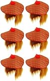 6 x Scottish Tam O Shanter Tartan Hat with Ginger Hair Mens Fancy Dress Adult Unisex