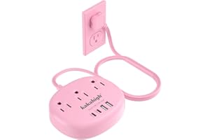 KAKAHIGH Pink Extension Cord with Surge Protected 1080J - 5 FT Kawaii Power Strip, 1625W Cute Extension Cord with 3 AC Outlet 4 USB (24W/4.8A), Compact for Cute Pink Kawaii Desk Home Essentials