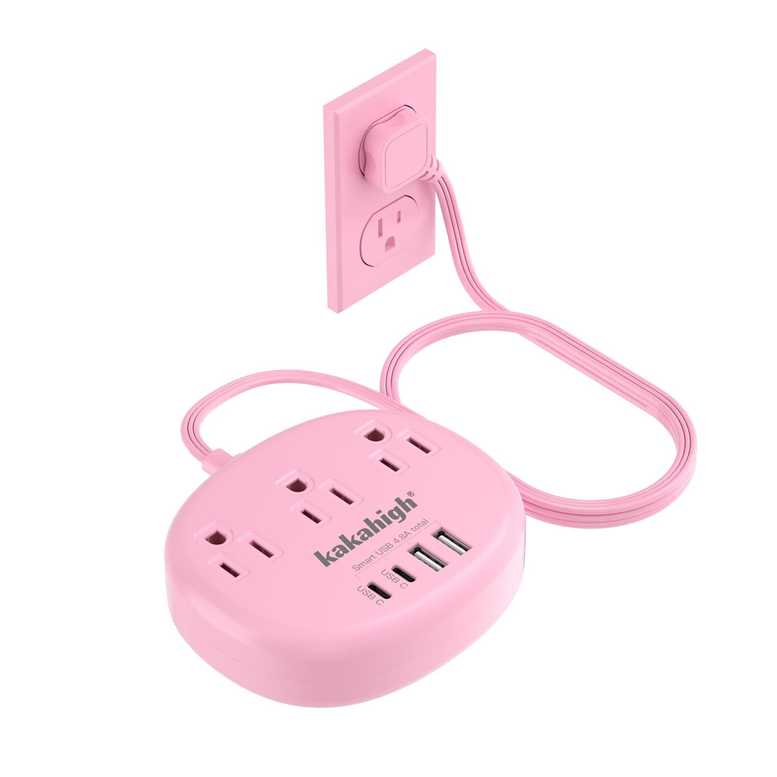 Photo 1 of Pink Extension Cord with Surge Protected 1080J - 5 FT Flat Extension Cord, 1625W Cute Extension Cord with 3 AC Outlet 4 USB (24W/4.8A), Compact for Cute Pink Kawaii Desk Home Essentials