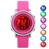 Kid Watch Multi Function 50M Waterproof Sport LED Alarm Stopwatch Digital Child Wristwatch for Boy Girl Pink