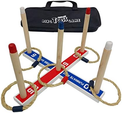 Funmate Deluxe Wooden Garden Quoits, Ring Toss Hoop La Game, Outdoor/Indoor Rope Quoits,W/Oxford Fabric Carry Bag