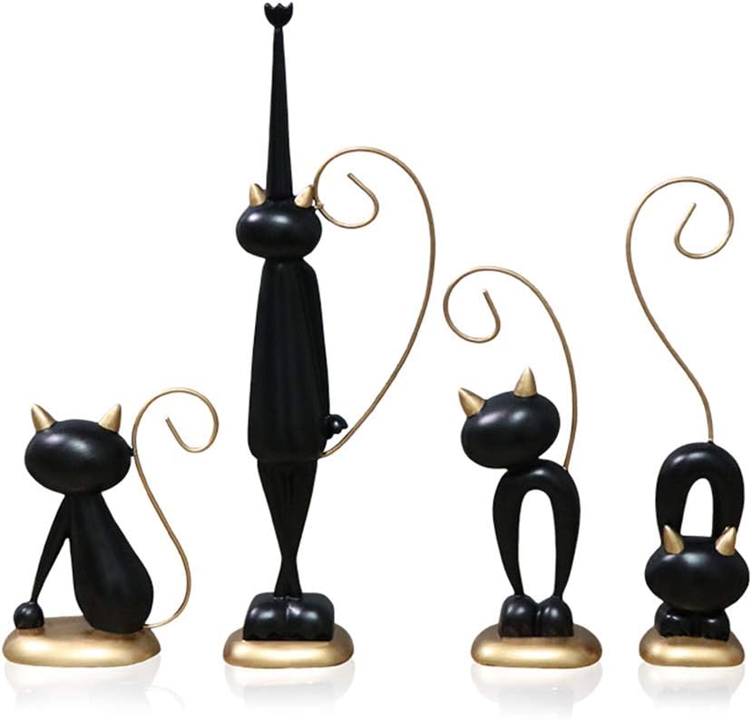 DMMFU Black Abstract Cats Sculpture,4pcs Cute Cat Art Decoration Collectible Figurines,resin Animal Craft Statue For Home Wine Rack Living Room
