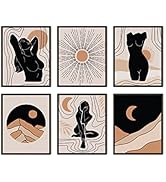 Haus and Hues Boho Prints Neutral Wall Art - Set of 6 Boho Art Prints Mid Century Modern Wall Art...