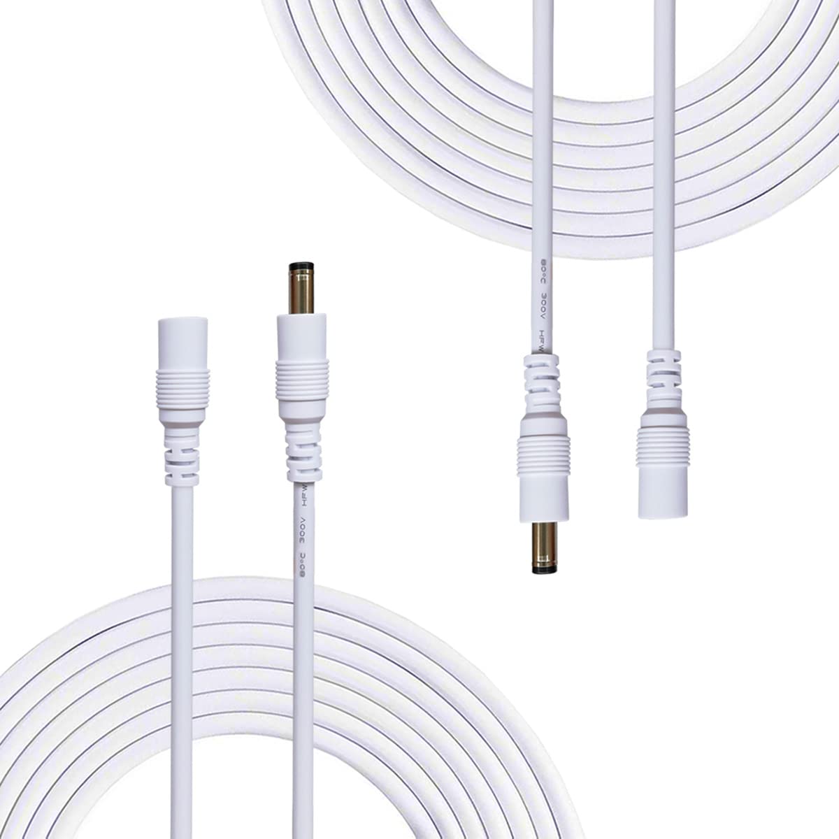 Liwinting 2pcs 10m/32.8ft DC Extension Cable 2.1mm / 5.5mm Male to Female Connector, DC Power Cord Extension Cable for Power Adapter, 12V CCTV Wireless IP Camera, Monitors, Led, Car - White