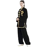 ZooBoo Unisex Cotton and Silk Dragon Embroidery Long Sleeves Tai Chi Uniform Suit Martial Arts Wing Chun Clothing