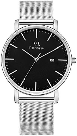 Men’s Watch Minimalist Wrist Analog Quartz Watches With Stainless Steel Mesh Band independent Second Hand DialVigor Rigger Men's Quartz Watches, Minimalist Analog Date Display Wrist Watch