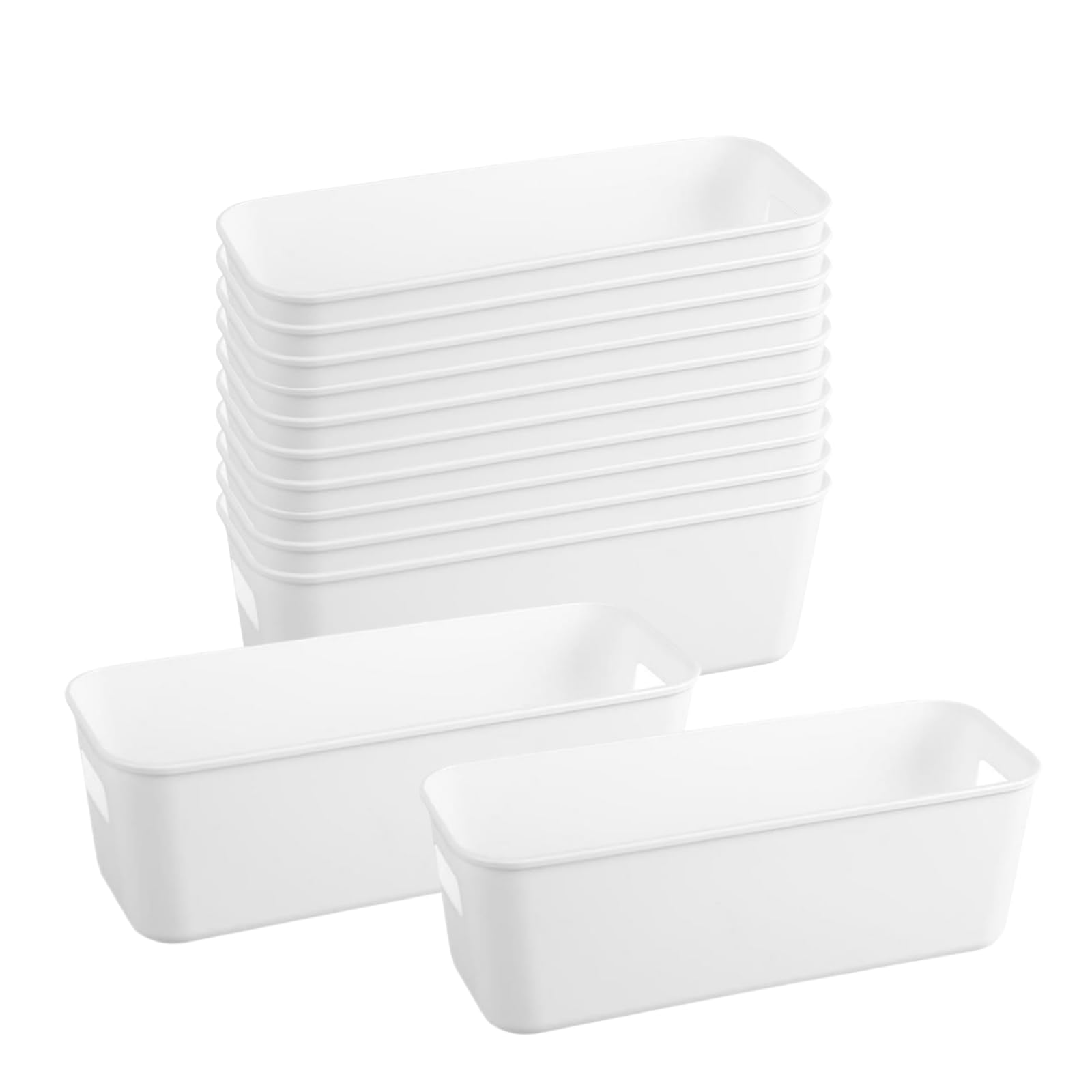 Moguxb Small Plastic Storage Boxes 12pcs White Storage Box without Lid Plastic Storage Baskets with Handles Organiser Storage Boxes for Kitchen Office Home Cupboard Drawers Shelves Storage