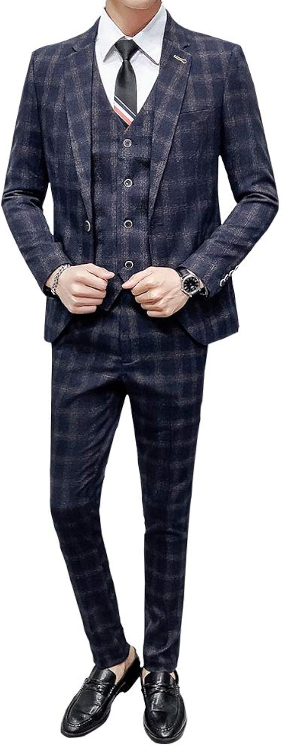 Amazon Co Jp Ceen スリーピース メンズ スーツ チェック柄 おしゃれ 細身 フォーマル 服 ファッション小物