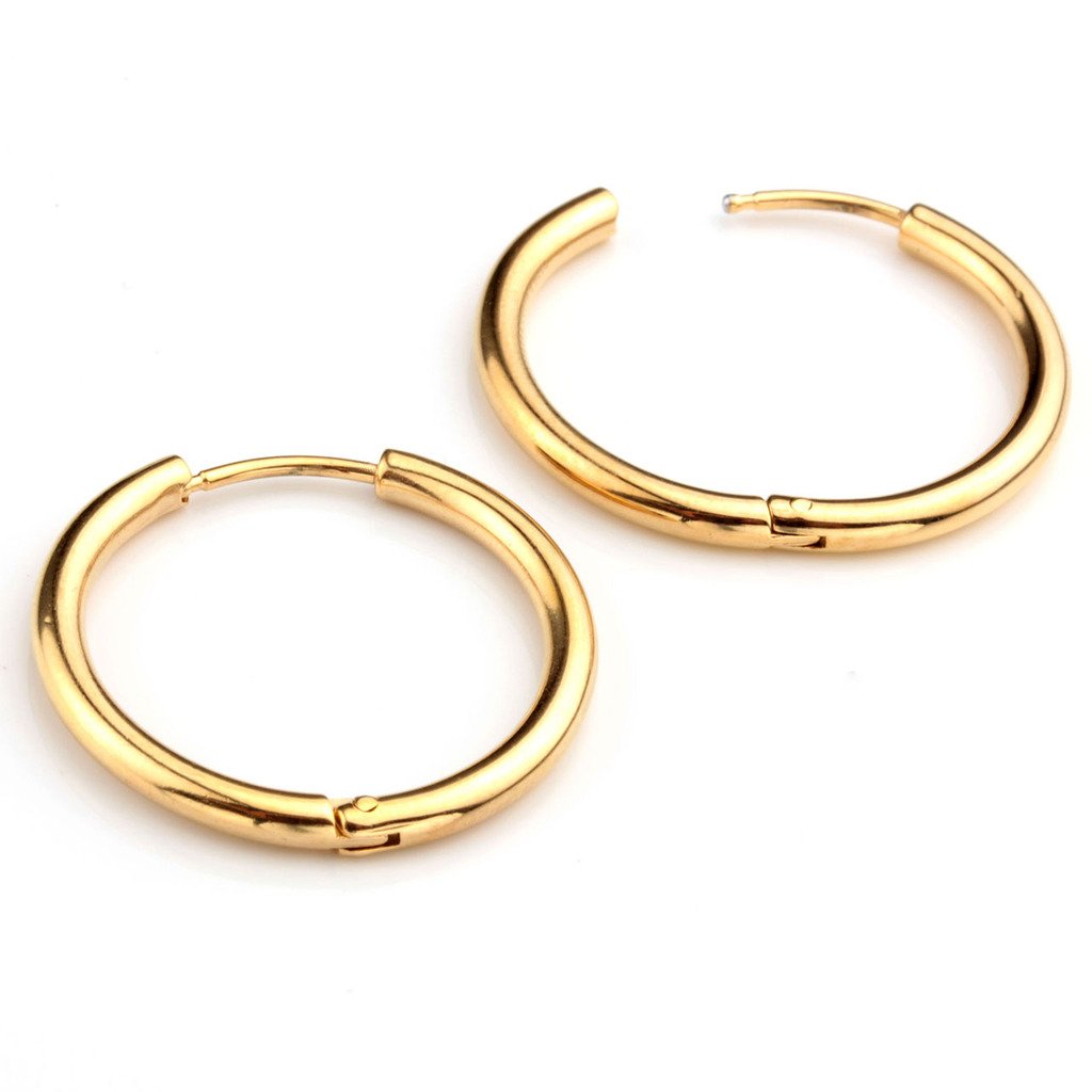 Zysta Bijoux 3 Paires Creoles Boucles D\'oreille Anneau Rond pour Homme Femme Unisexe Acier Inoxydable Argent Noir Or