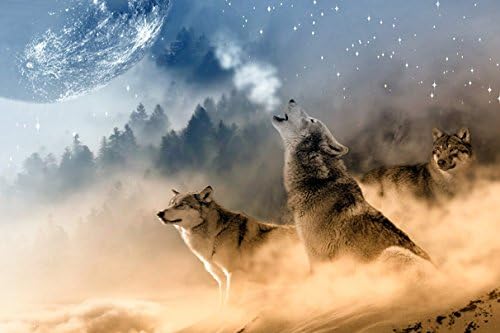 Wolf Howling at The Moon (No.012396) - Poster Art Print On Canvas 60 cm x 40 cm (Roughly 24x16 Inch)