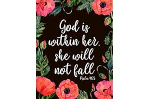 God is within her, she will not fall: Bible verse cover journal , inspirational gifts for religious women , Christian notebooks 8.5x11 inch. , watercolor poppy flower Christmas gift idea