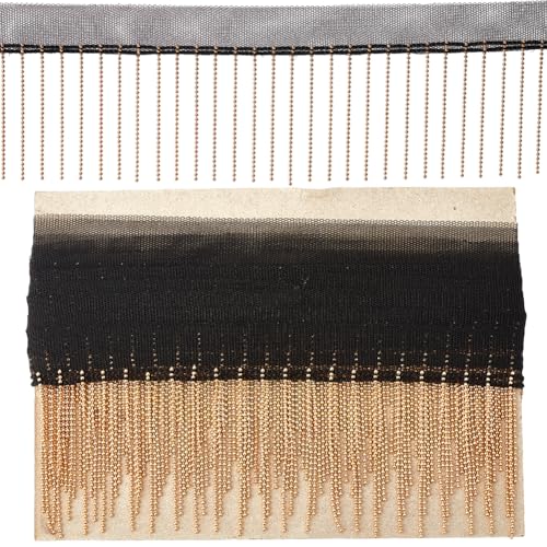 CABODYALS 4.57M 74mm Gold Beaded Tassel Fringe Trim Black Beads Lace Ribbon Polyester Chainette Decorative Trimming Chain Bulk for Sewing Making Crafts Dresses Clothes Costumes Diy Home Decoration