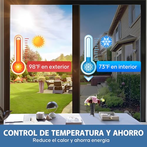 Película de Ventana,Vinil para Ventana Bloquea Calor Anti-UV Protector, Película Aluminio Vidrio Adhesiva Privacidad Espejo Unidireccional para Sala Cocina Oficina Hogar (Negro y Plata, 90X500 CM)