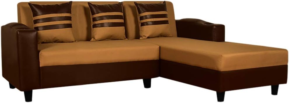 Sunuzu Five Seater Fabric RHS L Shape Sofa Set (Camel-Brown)