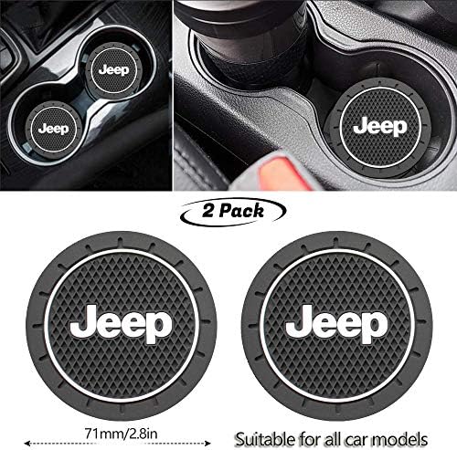 2Pcs Durable Non-Slip Silicone Jeep Logo Cup Holder mat,Auto Cup Holder Insert Coaster pad for Jeep（2.8 Inch）
