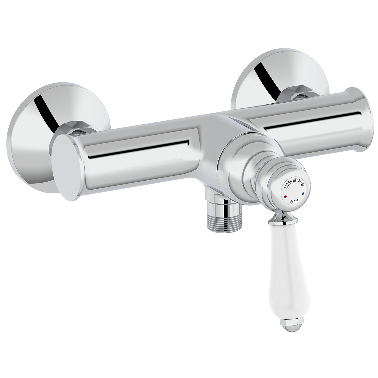 Jacob Delafon - Louise Wall-Mounted Shower Mixer - Mechanical - Retro Design, Ceramic Handle - Water Saving - 21.5x16.5x17cm - Chrome Finish - E24362-CP