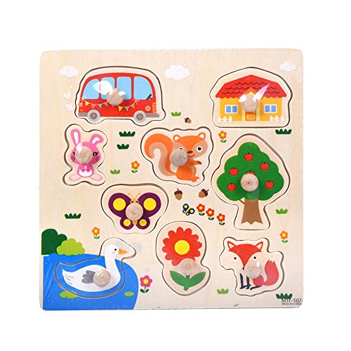 Wenini 9 Piece Wooden Animal Puzzle Toys, Jigsaw Early Learning Baby Kids Educational Toys (C)