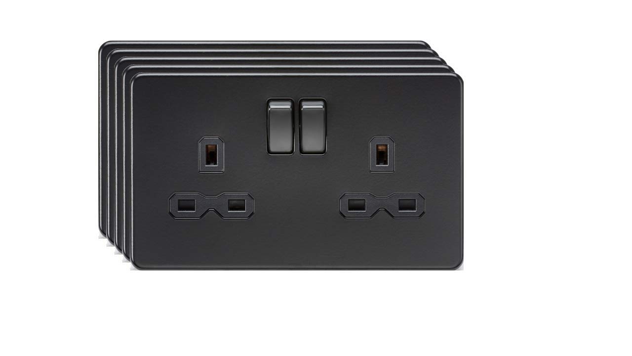 Screwless 13A 2G DP switched socket - matt black with black insert