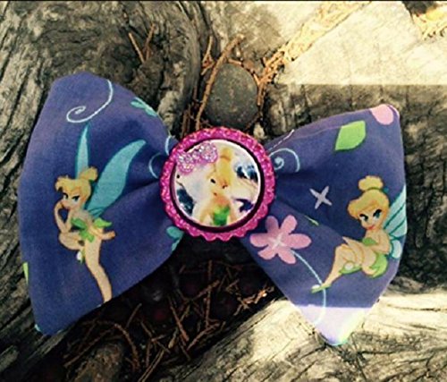 Disney Tinkerbell Peter Pan Fairy FAbric Hair Bow with bottle cap center, disneybound hair bow, party favors,Tink bow