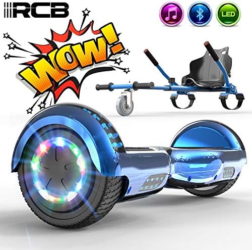 RCB Hoverkart Gyropode Hoverboard Kart pour Enfant et Adulte, Overboard Electrique Kart avec Bluetooth-Musique/LED-Roue Clignotante, E-Skateboards Cadeau pour Noël
