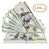 Winkeyes 100pcs Prop Money 100 Dollar Bills Play Money Realistic Copy Paper Money Full Print 2 Sided for Movie Game Kids School Students