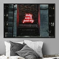 Framed Canvas Wall Art Illuminated Words 3D Industrial Inspirational Multicolor Neon Pop Art Quotes Typography Urban - 16x24 inches