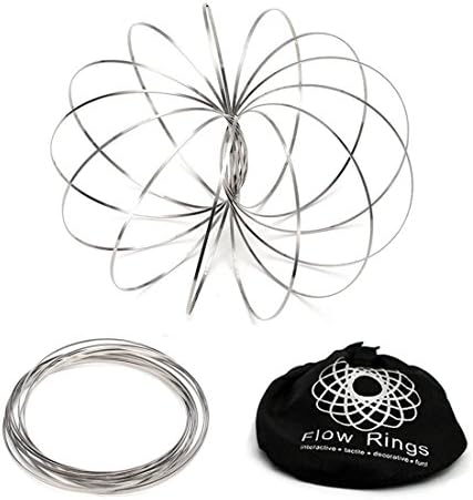 Flow Rings Kinetic Spring Bracelet - Science Educational Sensory Interactive Novel Toys for Kids Boys Girls Adults - Spinning Metal Galactic Globe Vortex Slides Down Arms (Silver)