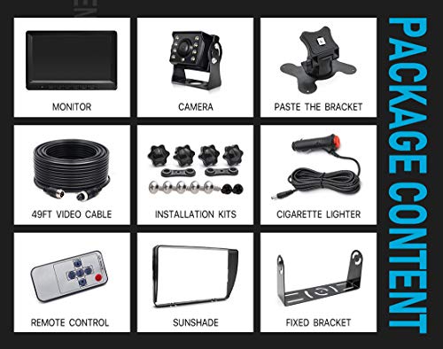 Wired AHD Backup Camera Monitor Kit for Truck/Semi-Trailer/Box Truck/RV/Camper/Bus/Van/Farm Mach/Motorhome/5th Wheel, HD 7Inch Digital TFT Monitor + 960P Mini Camera, Powered by Cigarette Lighter