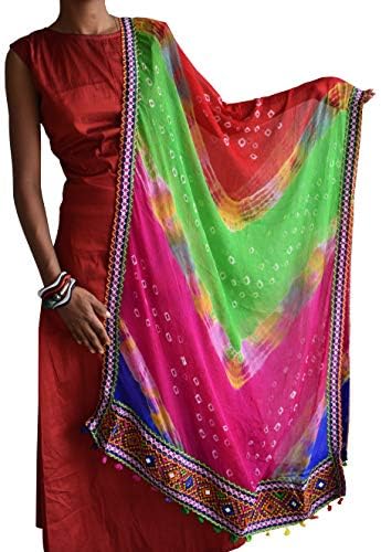 Mulah Women Chiffon Indian Traditional Wear Bandhej Printed Work Dupatta Indian Neck Wrap Multi Color Free Size