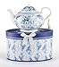 Delton Products English Blue 9.5 inches x 5.6 inches Porcelain Tea Pot in Gift Box Serveware