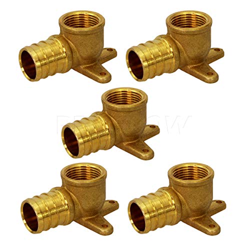 Pexflow PXDL0034-5 PEX Barb X FIP 90 Degree Drop Ear Elbow Pipe Fitting, 3/4x3/4, Brass, Pack of 5