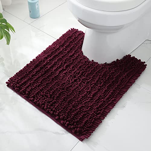 FLOLEOPA Luxury Toilet Rug – U-Shaped Shaggy Bathroom Mat, Super Absorbent & Non-Slip, Charcoal Grey