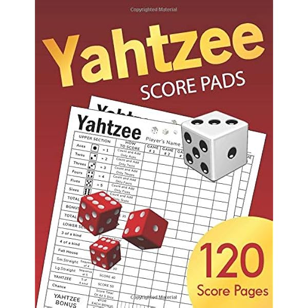 amazon com yahtzee score pads large size 8 5 x 11 inches 120 pages dice board game yahtzee score sheets yatzee score cards yahtzee score book vol 4 9781693276545 publishing great score sheet books