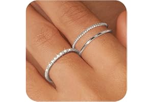 Moodear 3PCS Silver Rings for Women, Non Tarnish Wedding Bands Stackable Thin Rings for Women Cubic Zirconia Wedding Rings for Women 925 Sterling Silver Aesthetic Jewelry Size 5-12