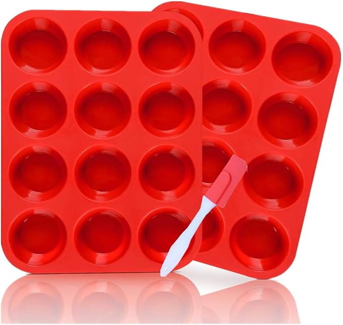 Silicone Muffin Trays Set and Spatula, 3Pack,12Cup Cupcake Pan