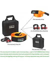 Kit de recuperación de correa de remolque ALL TOP de 3.0 in x 30.0 in (32 lbs. de capacidad) correa de nailon + grilletes de anillo 3 4 D (2 piezas) + bolsa de almacenamiento., Anaranjado