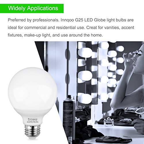 Innqoo G25 LED Bulb, Vanity Lights Bulb E26 Base, Equivalent 50W Incandescent Bulb Daylight White 5000K for Bathroom Makeup Mirror Lamp,Non-dimmable Globe Led Light Bulbs 4 Packs