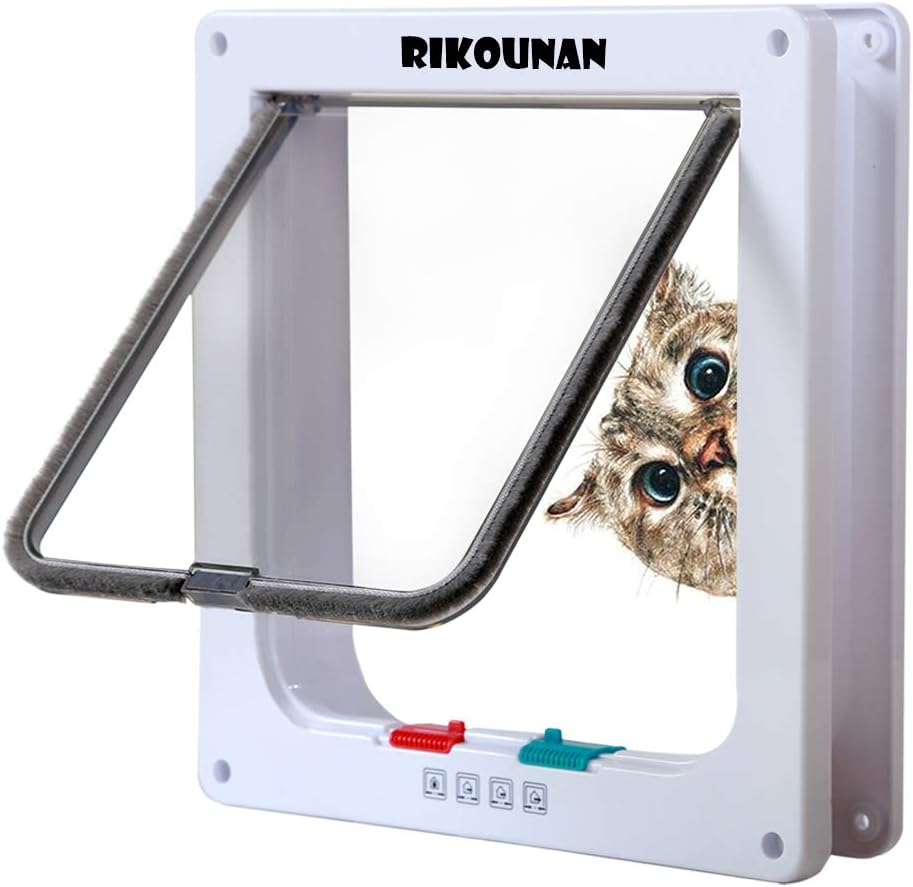 Rikounan Cat Door with 4 Way Locking, Quiet Pet Doors for Cats, Large Cat Doors for Interior Exterior Doors, Easy Installation Premium Cat Flap Door for Cats Small Dogs : Pet Supplies