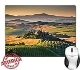 Luxlady Natural Rubber Mouse Pad/Mat With Stitched Edges 9.8” X 7.9” Scenic Tuscany Landscape With Rolling Hills And Valleys In Golden Morning IMAGE 38391704