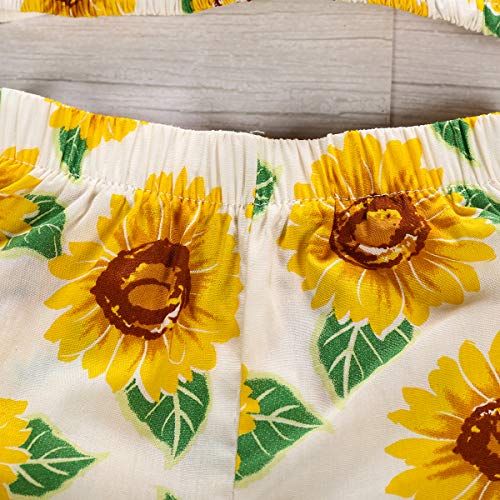 Toddler Baby Girls Halter Off-Shoulder Sunflower Crop Top with Bow+ Shorts Outfits Clothes Set (Sunflower, 3-4 Years) - Thumbnail 6