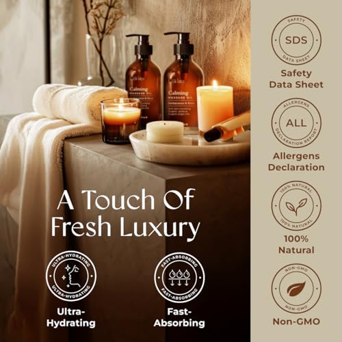 GYA LABS CALMING MASSAGE OIL FOR SORE MUSCLES – 6.76 FL OZ – 100% PURE NATURAL SPA QUALITY FOR BODY RELAXING, WARMING MASSAGE OIL FOR ALL SKIN TYPES FOR MEN & WOMEN