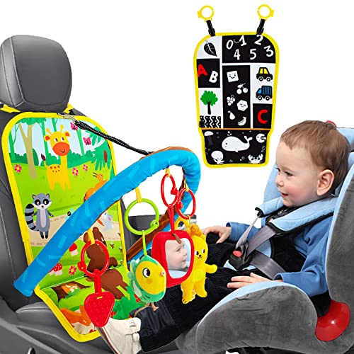 teytoy Carseat Toys for Infants 0-6 Months, Adjustable Car Seat Toys for Babies 0-6 Months Kick and Play Rear Facing Car Seat Toys Double Sided with Mirror, Rattle, Teether, Sensory Hanging Toys
